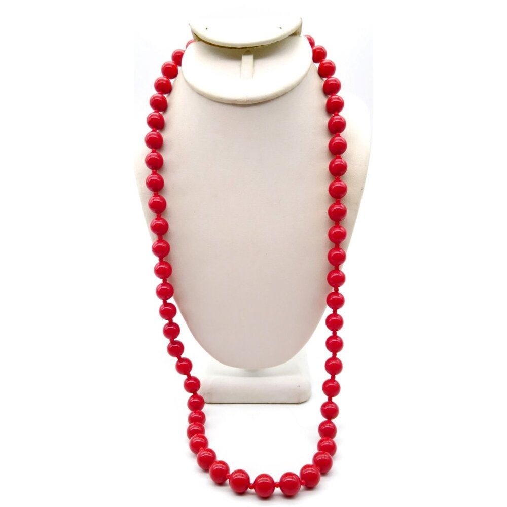 Rich Red Lucite Beaded Necklace with Smaller Lucite Spacer Beads, Chic Vintage